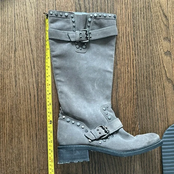 Sam Edelman Deryn Extra Rugged Distressed Discolored Studded Moto Suede Boots - Picture 8 of 17